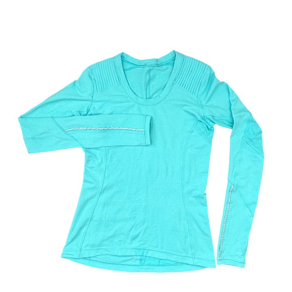 Lululemon Star Runner‎ Tonka Top Women 6 Turquoise Aqua Moto Ribbed Reflect Run